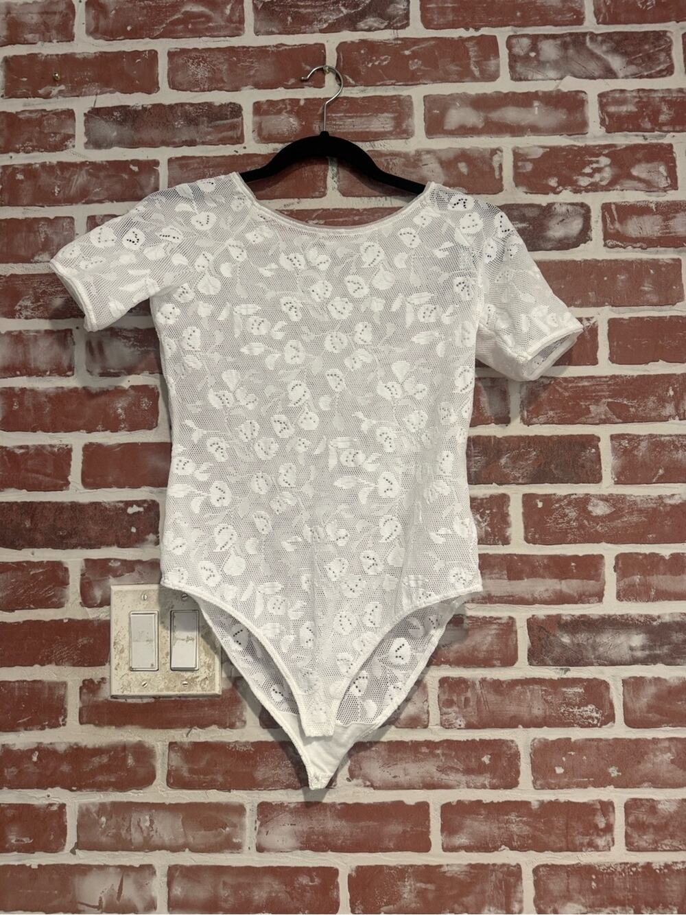 Wolford Rachel Lace Bodysuit White Medium Floral Mesh Snap Stretch